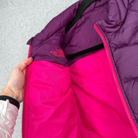 The North Face Girls 550 Fill Vest Size L Pink Purple Reversible Down Puffer - Picture 5 of 14